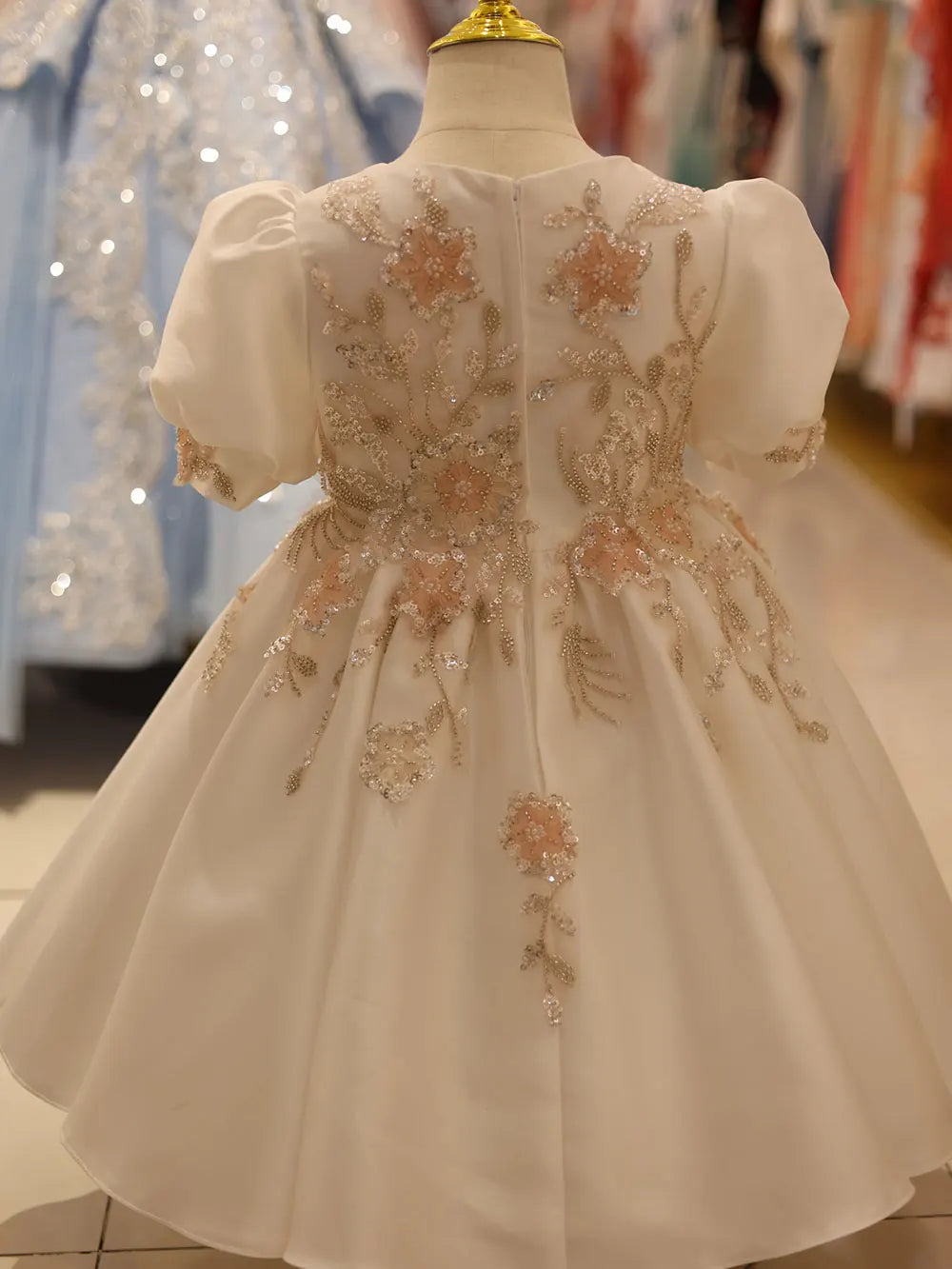 Roycebridal Luxury Off White Flower Girl Dresses Dubai Beading Sequined Princess Gown for Kids Wedding Birthday Party Pageant J085