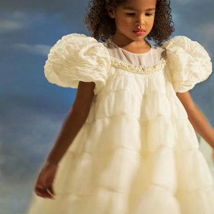 Roycebridal Luxury White Flower Girl Dress Beaded Pearls Princess Baby Kids Wedding Birthday Party Gown First Communion 2025 J392