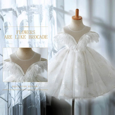 Roycebridal Shiny White Flower Girl Dress Arabic Princess Baby Kids Wedding Birthday Party Holiday Ball Gown 2025 J382 فساتين اطفا