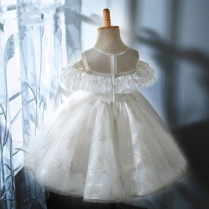 Roycebridal Shiny White Flower Girl Dress Arabic Princess Baby Kids Wedding Birthday Party Holiday Ball Gown 2025 J382 فساتين اطفا