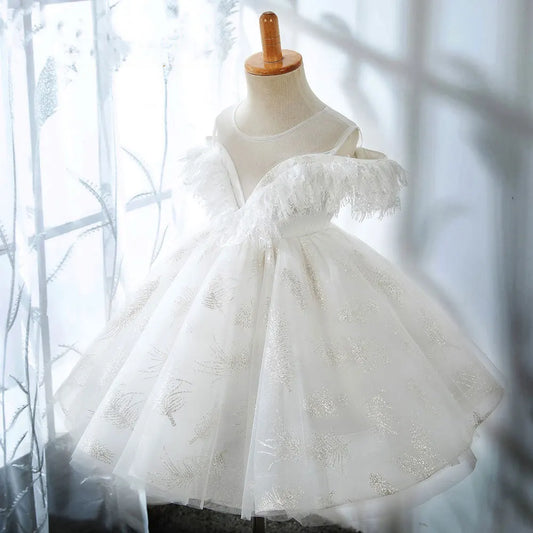 Roycebridal Shiny White Flower Girl Dress Arabic Princess Baby Kids Wedding Birthday Party Holiday Ball Gown 2025 J382 فساتين اطفا