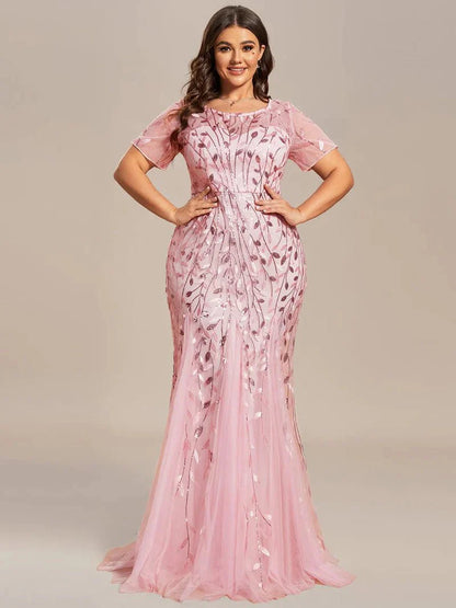 Krystal tulle embroidered leaf pattern dress with sequins in lighter colors - Bay Bridal and Ball Gowns