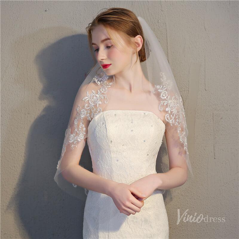 Lace Appliqued 2 Tier Bridal Veil Viniodress TS17150-Veils-Viniodress-Ivory-Viniodress