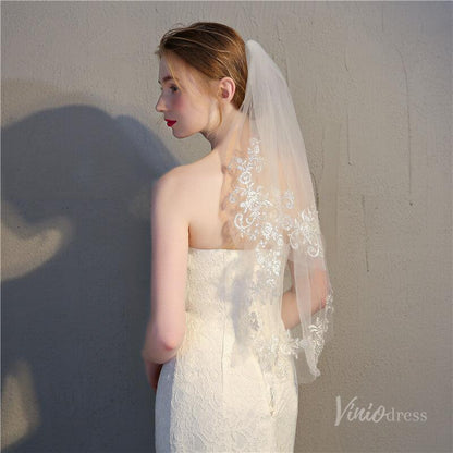 Lace Appliqued 2 Tier Bridal Veil Viniodress TS17150-Veils-Viniodress-Ivory-Viniodress