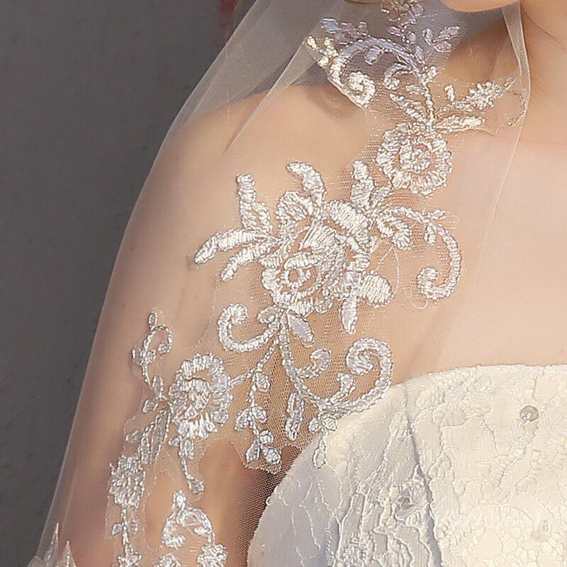 Lace Appliqued 2 Tier Bridal Veil Viniodress TS17150-Veils-Viniodress-Ivory-Viniodress