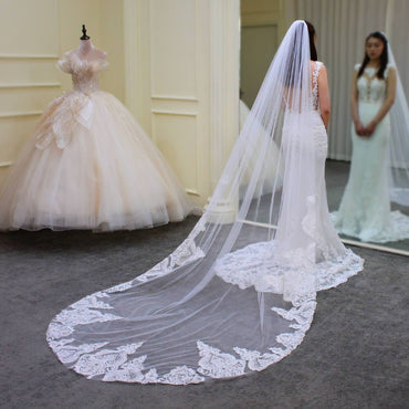 Lace Appliqued Cathedral Length Mantilla Veil Viniodress V689-Veils-Viniodress-Ivory-Viniodress