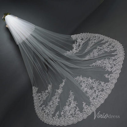 Lace Appliqued Cathedral Veil with Blusher Viniodress TS17101-Veils-Viniodress-Ivory-Viniodress