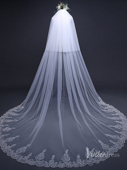 Lace Appliqued Cathedral Veil with Blusher Viniodress TS17120-Veils-Viniodress-Ivory-Viniodress