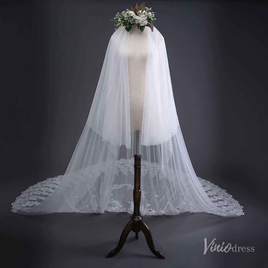 Lace Appliqued Cathedral Veil with Blusher Viniodress TS17135-Veils-Viniodress-Ivory-Viniodress