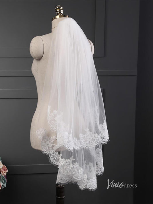 Lace Appliqued Short Blusher Veil Viniodress-Veils-Viniodress-Ivory-Viniodress