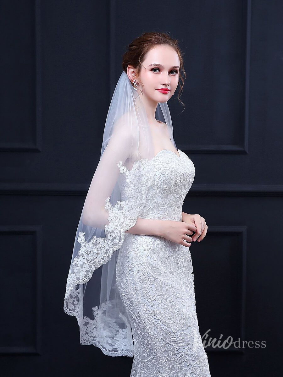 Lace Appliqued Short Veil Viniodress TS18020-Veils-Viniodress-Ivory-Viniodress