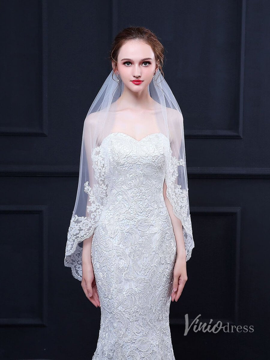 Lace Appliqued Short Veil Viniodress TS18020-Veils-Viniodress-Ivory-Viniodress