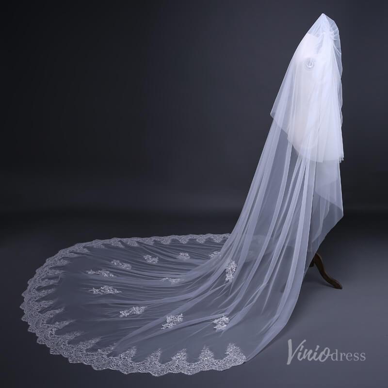 Lace Cathedral Veil with Blusher Viniodress TS17109-Veils-Viniodress-Ivory-Viniodress