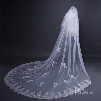 Lace Cathedral Veil with Blusher Viniodress TS17109-Veils-Viniodress-Ivory-Viniodress