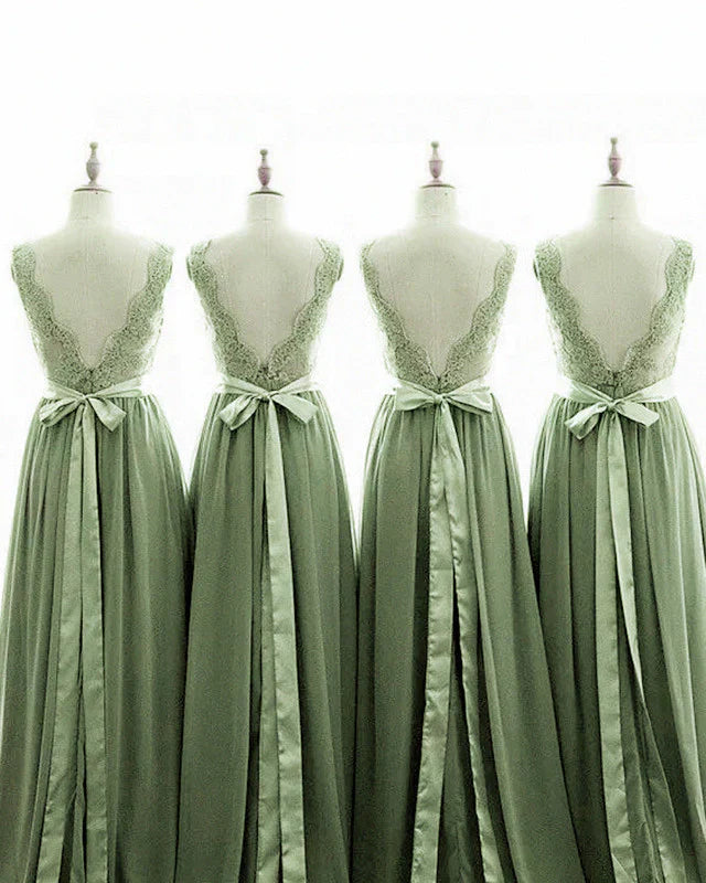 Roycebridal Lace Sage Green Bridesmaid Dresses Boho V-neck Straps Appliques