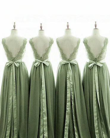 Roycebridal Lace Sage Green Bridesmaid Dresses Boho V-neck Straps Appliques