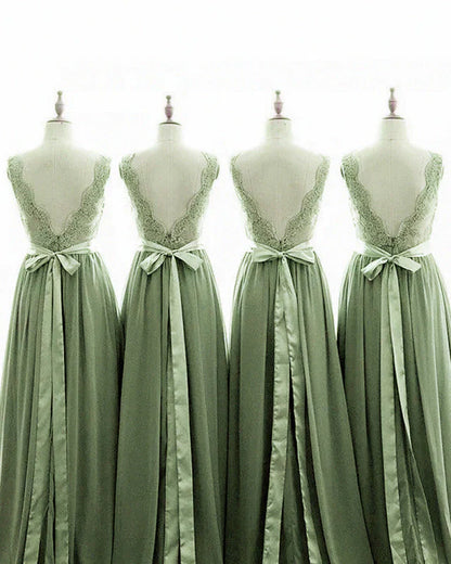 Roycebridal Lace Sage Green Bridesmaid Dresses Boho V-neck Straps Appliques