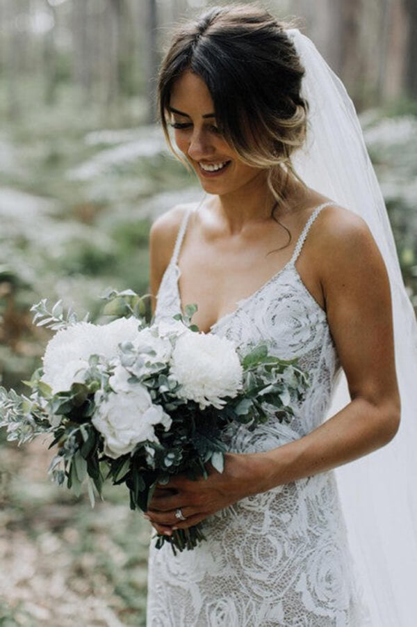 Lace Sheath Backless Spaghetti Straps Beach Wedding Dress, Wedding Gown, MW657 | cheap wedding dresses | ivory lace wedding dress | beach wedding dress | www.musebridals.com