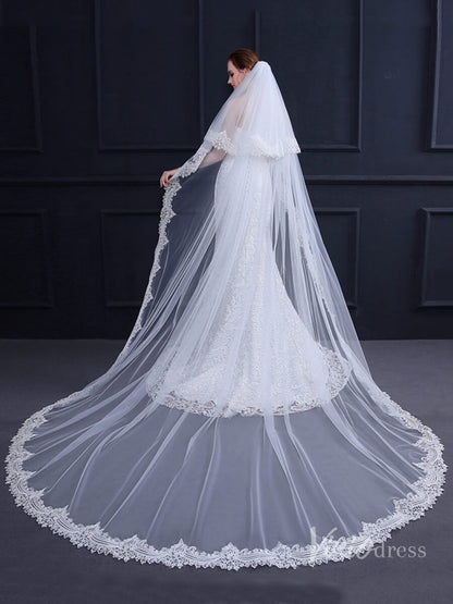 Lacy Cathedral Mantilla Veil with Blusher Viniodress TS18003-Veils-Viniodress-Ivory-Viniodress