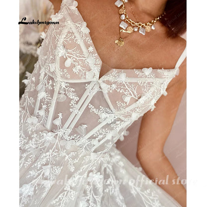 Roycebridal Roycebridal Boho Wedding Dress Lace Applqiues Floral Beading Backless Spaghetti Straps Bridal Gowns estido de noiva praiano