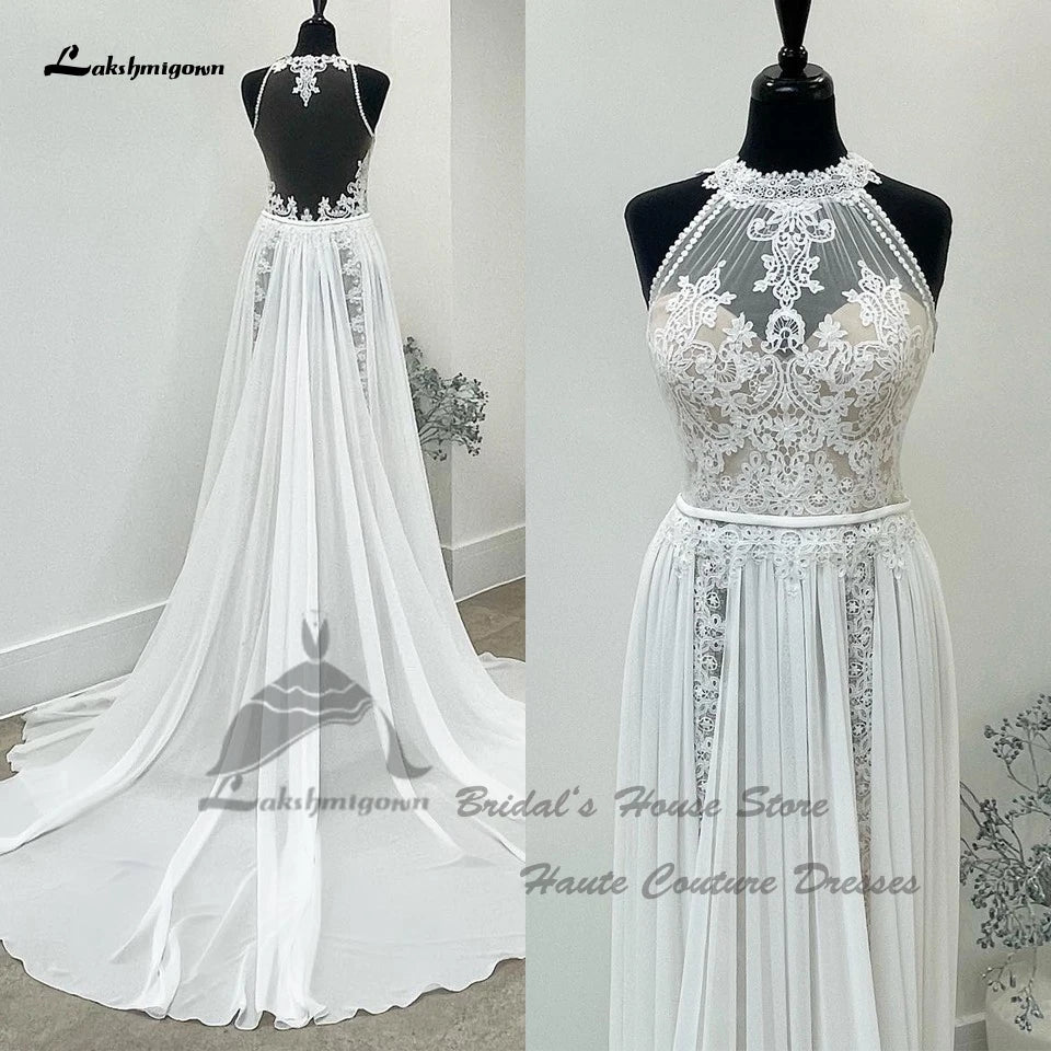 Roycebridal  Civil Boho Wedding Dress 2025 Vestido Sexy Bridal A Line Chiffon Beach Wedding Dresses Sheer Illusion Lace Back