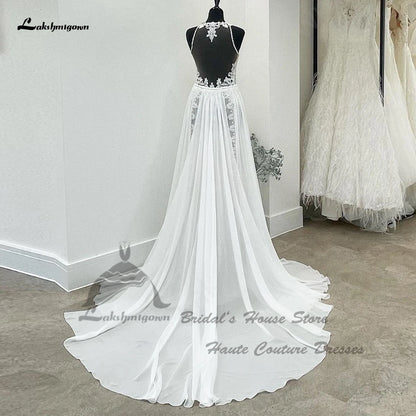 Roycebridal  Civil Boho Wedding Dress 2025 Vestido Sexy Bridal A Line Chiffon Beach Wedding Dresses Sheer Illusion Lace Back