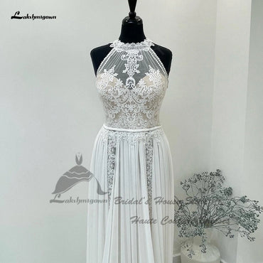 Roycebridal  Civil Boho Wedding Dress 2025 Vestido Sexy Bridal A Line Chiffon Beach Wedding Dresses Sheer Illusion Lace Back