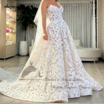 Lakshmigown Luxury Lace Boho Wedding Gowns Off The Shoulder Robe Mariee  Sparkly Church Champagne Bridal Dresses Sweetheart