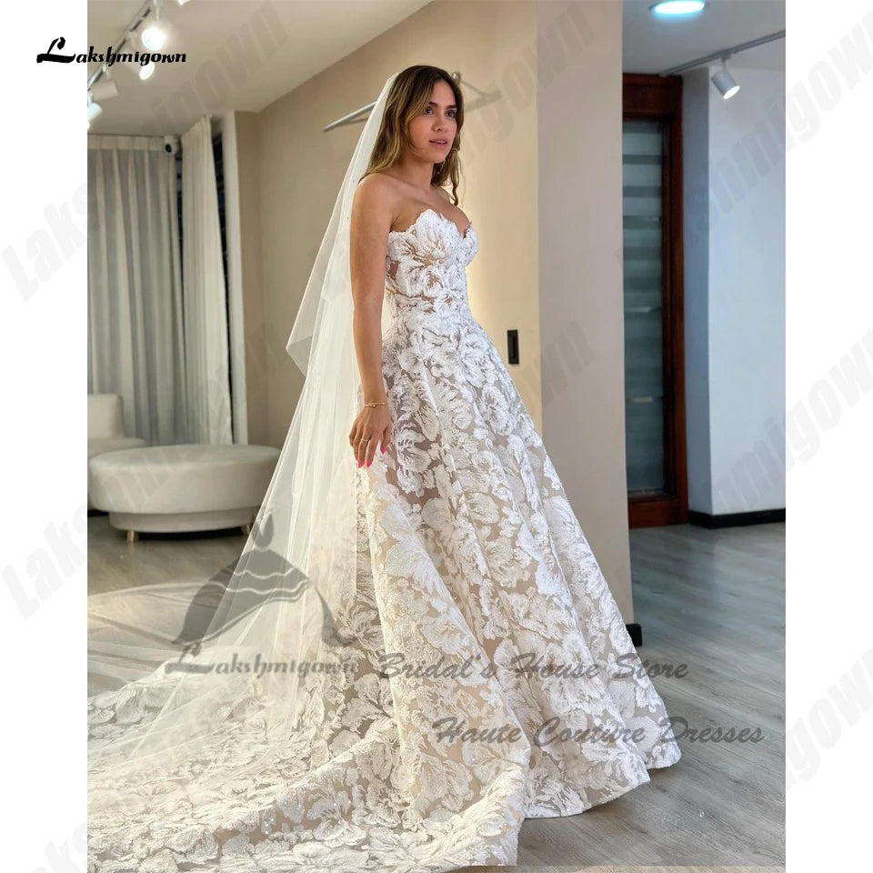 Lakshmigown Luxury Lace Boho Wedding Gowns Off The Shoulder Robe Mariee  Sparkly Church Champagne Bridal Dresses Sweetheart