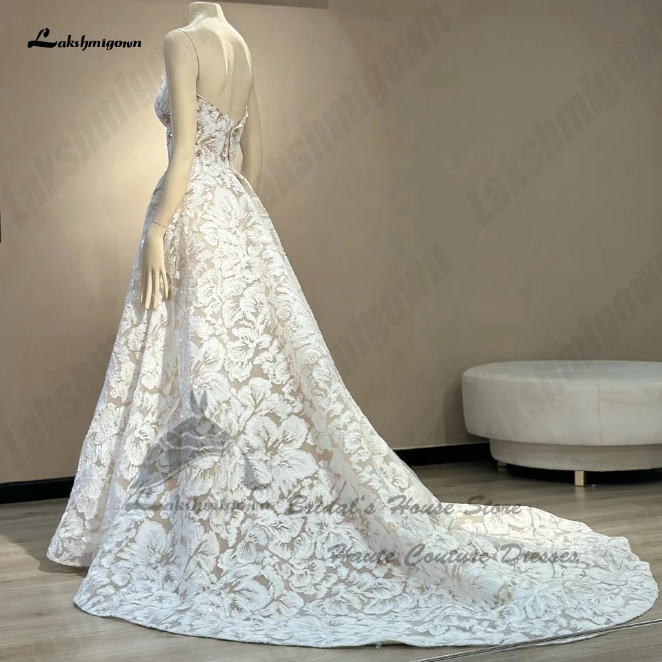 Lakshmigown Luxury Lace Boho Wedding Gowns Off The Shoulder Robe Mariee 2024 Sparkly Church Champagne Bridal Dresses Sweetheart