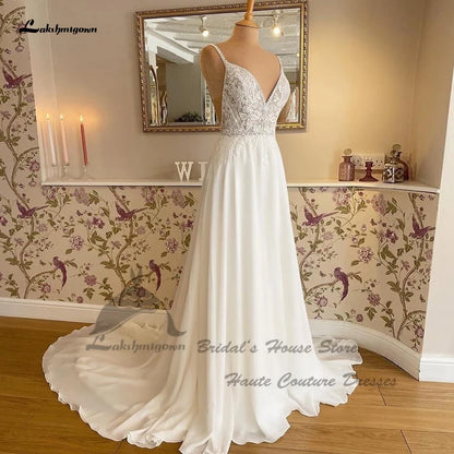 Lakshmigown Puffy Chiffon A Line Wedding Dress Beach Summer 2022 Abito Sposa Donna Elegant Bridal Hoho Gowns Sequin Lace Bodice