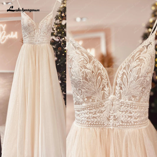 Roycebridal Roycebridal Spaghetti Straps Champagne Boho Wedding Dress For Women 2025 Vestido Civil Bridal Church Wedding Gowns suknie slubne