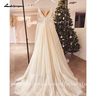 Roycebridal Roycebridal Spaghetti Straps Champagne Boho Wedding Dress For Women 2025 Vestido Civil Bridal Church Wedding Gowns suknie slubne