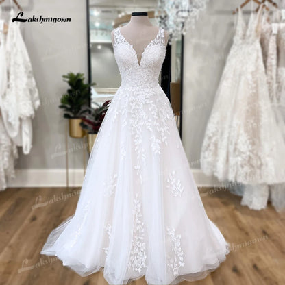 Lakshmigown V Neck Floral Lace Bridal Beach Wedding Dresses 2024 Abiti da Sposa  Summer Beach A-Line  Wedding Gowns