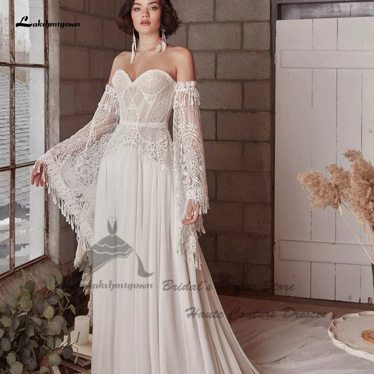 Roycebridal Roycebridal Vintage Lace Boho Wedding Dress Detachable Long Sleeve 2025 Robe Longue Chic Bridal Gowns Off the Shoulder