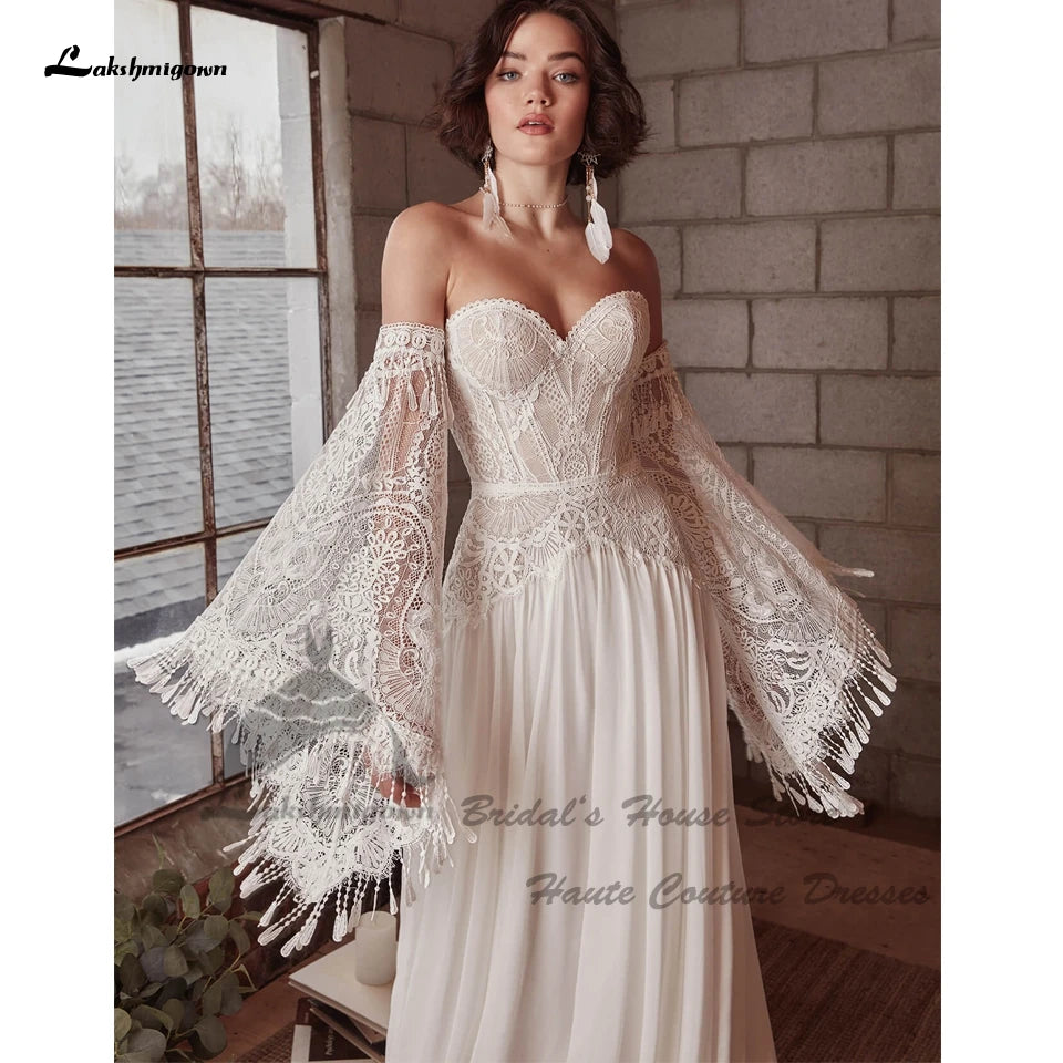 Roycebridal Roycebridal Vintage Lace Boho Wedding Dress Detachable Long Sleeve 2025 Robe Longue Chic Bridal Gowns Off the Shoulder