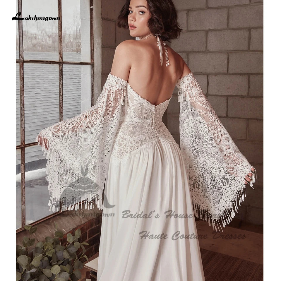 Roycebridal Roycebridal Vintage Lace Boho Wedding Dress Detachable Long Sleeve 2025 Robe Longue Chic Bridal Gowns Off the Shoulder