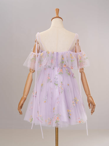 Lavender Off the Shoulder Corset Homecoming Dress with Ruffles