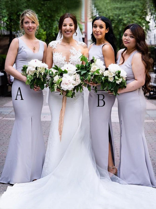 Mermaid V Neck Lavender Bridesmaid Dresses Long Sleeveless