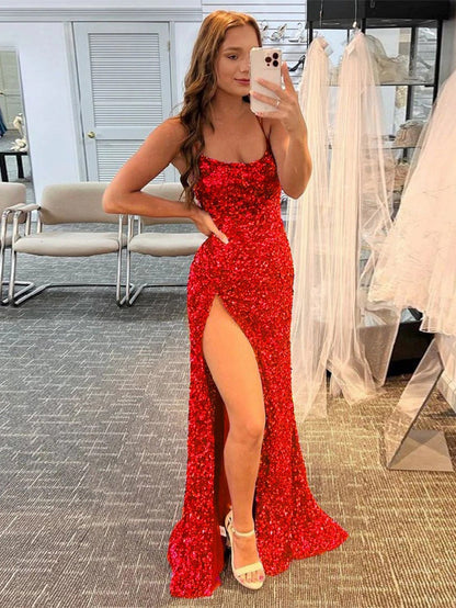 Roycebridal Alayna |Mermaid Spaghetti Straps Long Sequins Prom Dress