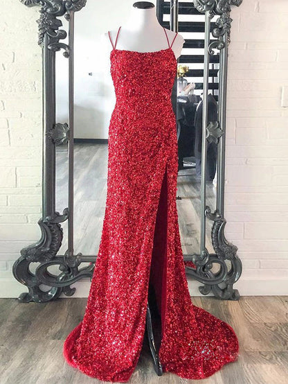 Roycebridal Alayna |Mermaid Spaghetti Straps Long Sequins Prom Dress