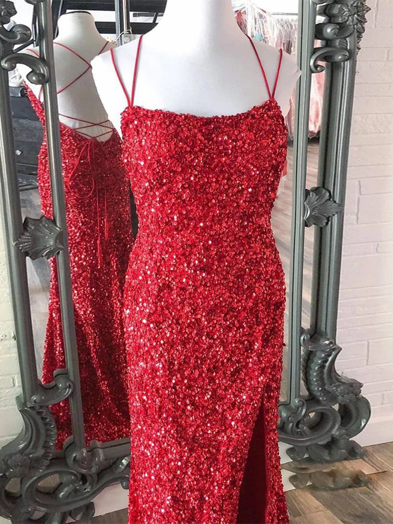 Roycebridal Alayna |Mermaid Spaghetti Straps Long Sequins Prom Dress