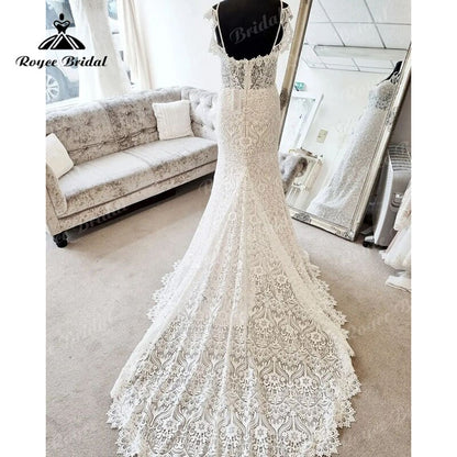 Roycebridal Luxury Boho Lace Mermaid Sweetheart Spaghetti Strap Wedding Dress Sexy Women Bridal Beach Wedding Gowns Backless Robe Mariee