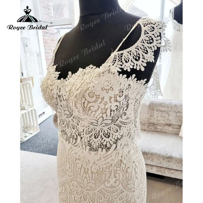 Roycebridal Luxury Boho Lace Mermaid Sweetheart Spaghetti Strap Wedding Dress Sexy Women Bridal Beach Wedding Gowns Backless Robe Mariee