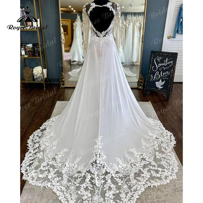 Roycebridal BRIDE,BRIDE EXPLORE All Wedding Dresses,BRIDE EXPLORE Custom Wedding Dresses 👗,BRIDE EXPLORE Plus SizeLuxury Boho V Neck Long Sleeve Lace Appliques Wedding Dress Open Back  A Line Beach vestido de novia sin espalda Bridal Gowns