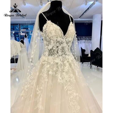 Roycebridal Luxury Floral Lace Appliques Wedding Gowns Women 2025 Abito Sposa Elegant Bridal Boho Wedding Dresses Beading Spaghetti Straps