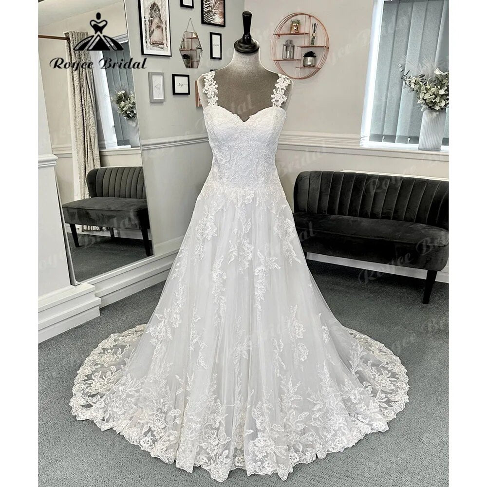 Luxury Full Lace V Neck Off Shoulder Women Wedding Dress with Short Cap Sleeve 2024 Hochzeits Bridal Gown Vestidos de Boda Sexy