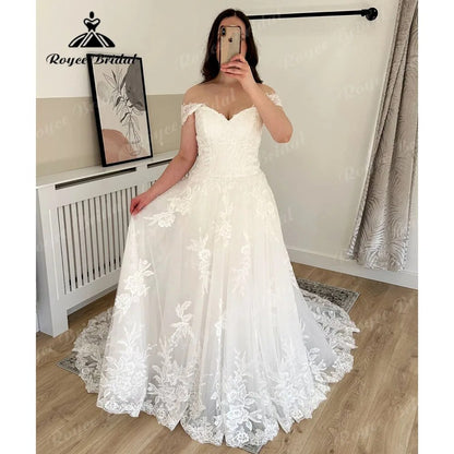 Luxury Full Lace V Neck Off Shoulder Women Wedding Dress with Short Cap Sleeve 2024 Hochzeits Bridal Gown Vestidos de Boda Sexy