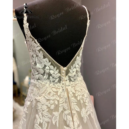 Luxury Robe Lace Appliques Spaghetti Straps Wedding Dress Backless 2024 Bridal Gown Court Train vestido de novia Roycebridal