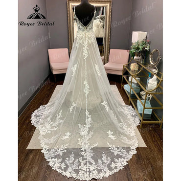 Luxury Robe Lace Appliques Spaghetti Straps Wedding Dress Backless 2024 Bridal Gown Court Train vestido de novia Roycebridal